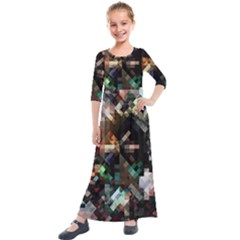 Abstract Texture Desktop Kids  Quarter Sleeve Maxi Dress