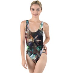 Abstract Texture Desktop High Leg Strappy Swimsuit