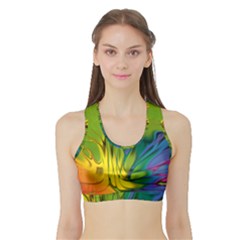 Abstract Pattern Lines Wave Sports Bra With Border