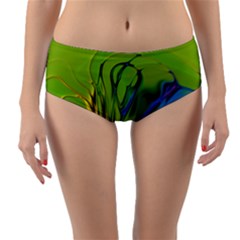 Abstract Pattern Lines Wave Reversible Mid-waist Bikini Bottoms