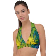 Abstract Pattern Lines Wave Halter Plunge Bikini Top