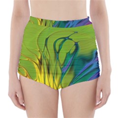 Abstract Pattern Lines Wave High-waisted Bikini Bottoms