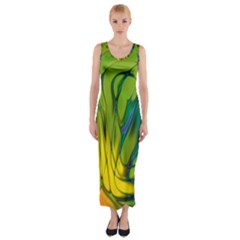 Abstract Pattern Lines Wave Fitted Maxi Dress