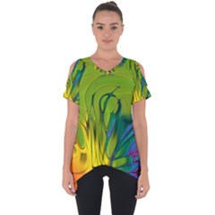 Abstract Pattern Lines Wave Cut Out Side Drop Tee