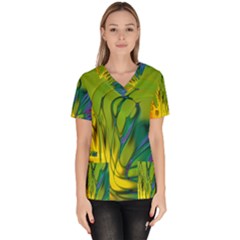 Abstract Pattern Lines Wave Women s V-neck Scrub Top