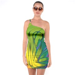 Abstract Pattern Lines Wave One Soulder Bodycon Dress