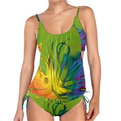 Abstract Pattern Lines Wave Tankini Set