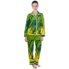 Abstract Pattern Lines Wave Satin Long Sleeve Pyjamas Set