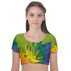 Abstract Pattern Lines Wave Velvet Short Sleeve Crop Top  by HermanTelo