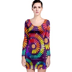 Abstract Background Spiral Colorful Long Sleeve Bodycon Dress