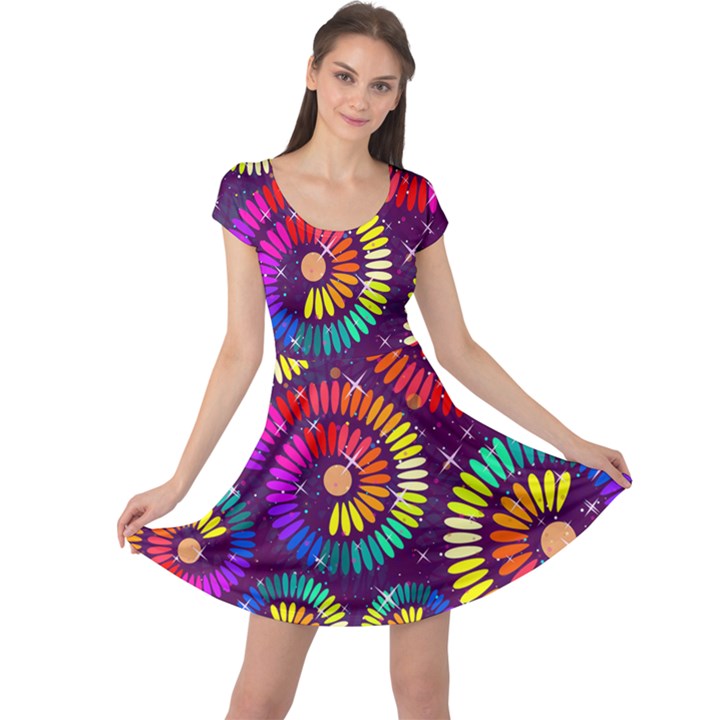 Abstract Background Spiral Colorful Cap Sleeve Dress