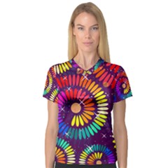 Abstract Background Spiral Colorful V-neck Sport Mesh Tee