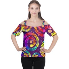 Abstract Background Spiral Colorful Cutout Shoulder Tee