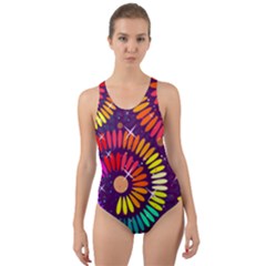 Abstract Background Spiral Colorful Cut-out Back One Piece Swimsuit