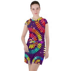 Abstract Background Spiral Colorful Drawstring Hooded Dress