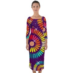 Abstract Background Spiral Colorful Quarter Sleeve Midi Bodycon Dress by HermanTelo