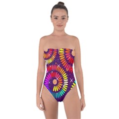 Abstract Background Spiral Colorful Tie Back One Piece Swimsuit