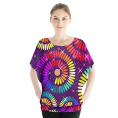 Abstract Background Spiral Colorful Batwing Chiffon Blouse