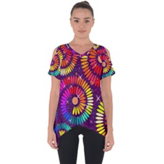 Abstract Background Spiral Colorful Cut Out Side Drop Tee