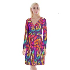 Abstract Background Spiral Colorful Long Sleeve Velvet Front Wrap Dress