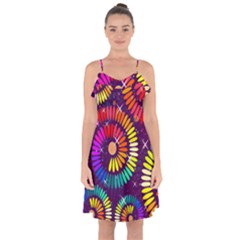 Abstract Background Spiral Colorful Ruffle Detail Chiffon Dress