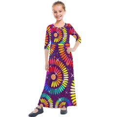 Abstract Background Spiral Colorful Kids  Quarter Sleeve Maxi Dress by HermanTelo