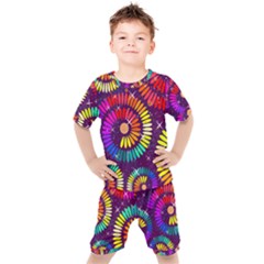 Abstract Background Spiral Colorful Kids  Tee And Shorts Set