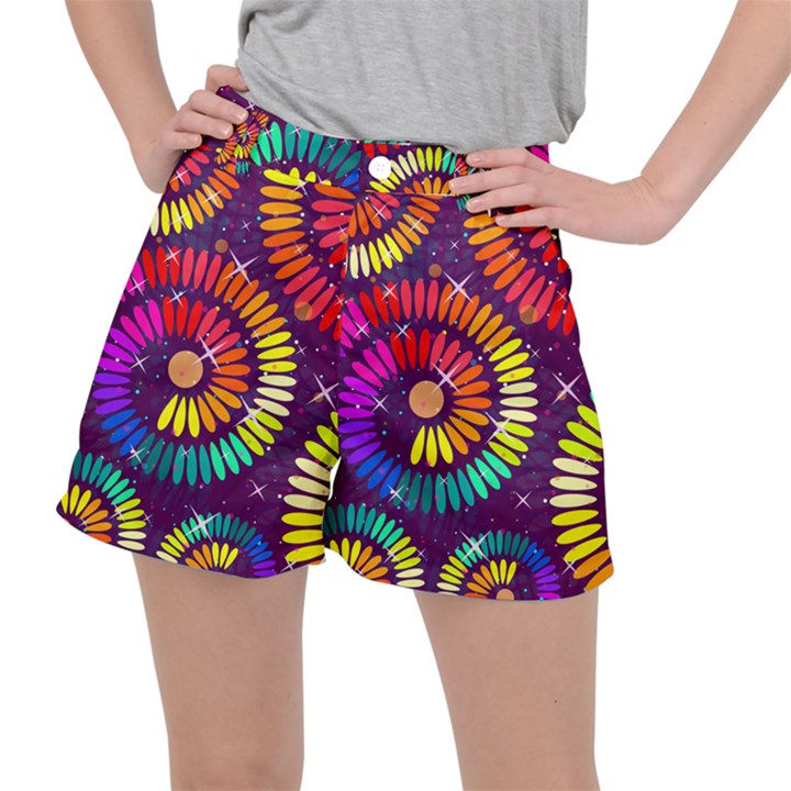 Abstract Background Spiral Colorful Stretch Ripstop Shorts