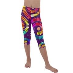 Abstract Background Spiral Colorful Kids  Lightweight Velour Capri Leggings 