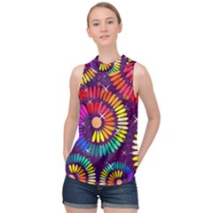 Abstract Background Spiral Colorful High Neck Satin Top by HermanTelo