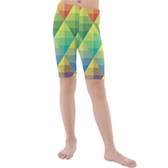 Background Colorful Geometric Triangle Kids  Mid Length Swim Shorts