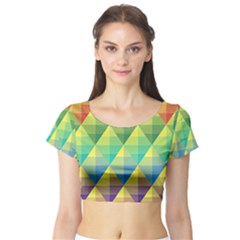 Background Colorful Geometric Triangle Short Sleeve Crop Top