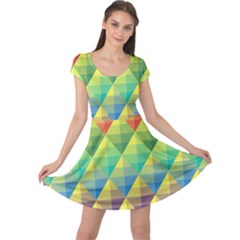 Background Colorful Geometric Triangle Cap Sleeve Dress