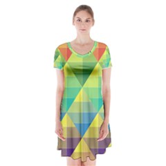 Background Colorful Geometric Triangle Short Sleeve V-neck Flare Dress by HermanTelo