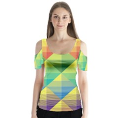 Background Colorful Geometric Triangle Butterfly Sleeve Cutout Tee 