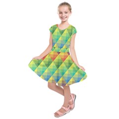 Background Colorful Geometric Triangle Kids  Short Sleeve Dress