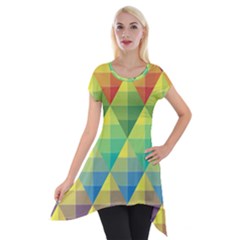 Background Colorful Geometric Triangle Short Sleeve Side Drop Tunic