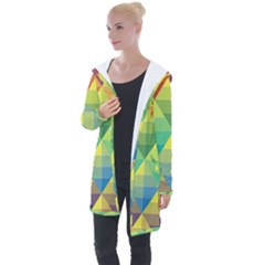 Background Colorful Geometric Triangle Longline Hooded Cardigan by HermanTelo