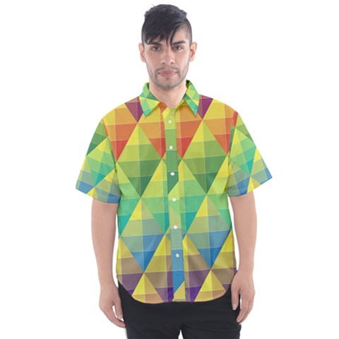 Background Colorful Geometric Triangle Men s Short Sleeve Shirt by HermanTelo