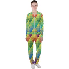 Background Colorful Geometric Triangle Casual Jacket And Pants Set