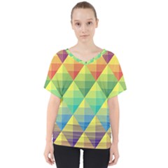 Background Colorful Geometric Triangle V-neck Dolman Drape Top by HermanTelo