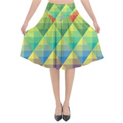 Background Colorful Geometric Triangle Flared Midi Skirt