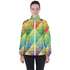 Background Colorful Geometric Triangle Women s High Neck Windbreaker