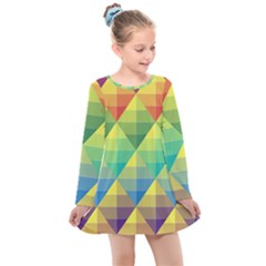 Background Colorful Geometric Triangle Kids  Long Sleeve Dress by HermanTelo