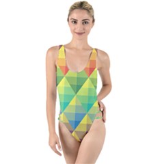 Background Colorful Geometric Triangle High Leg Strappy Swimsuit