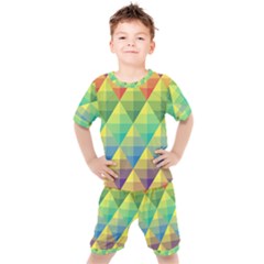 Background Colorful Geometric Triangle Kids  Tee And Shorts Set by HermanTelo