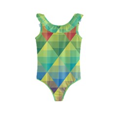 Background Colorful Geometric Triangle Kids  Frill Swimsuit