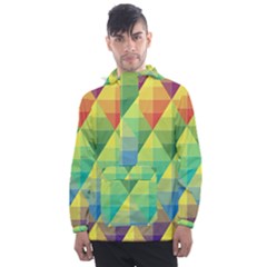 Background Colorful Geometric Triangle Men s Front Pocket Pullover Windbreaker