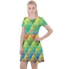 Background Colorful Geometric Triangle Cap Sleeve Velour Dress 