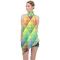 Background Colorful Geometric Triangle Halter Asymmetric Satin Top View1